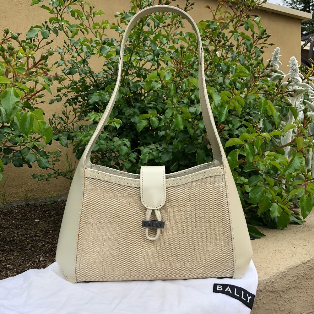 Bally Beige Canvas & Leather Shoulder Bag